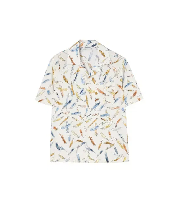 Мужская рубашка с принтом Relaxed fit feather print cotton shirt Burberry, Ink Blue — фото 3