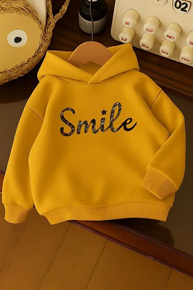 Детское худи для девочек с принтом Smile Printed Benroma, Yellow