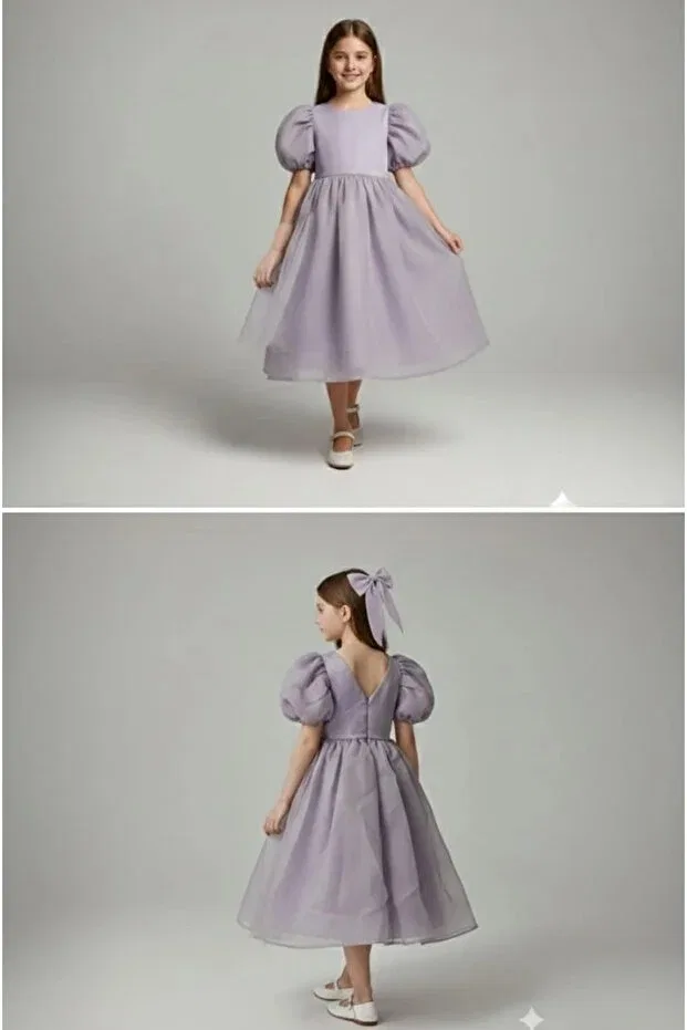 Детское платье для девочек с принтом Maftuwow 0029 bowknot girls' evening dress Yonca Çocuk, Lilac — фото 3
