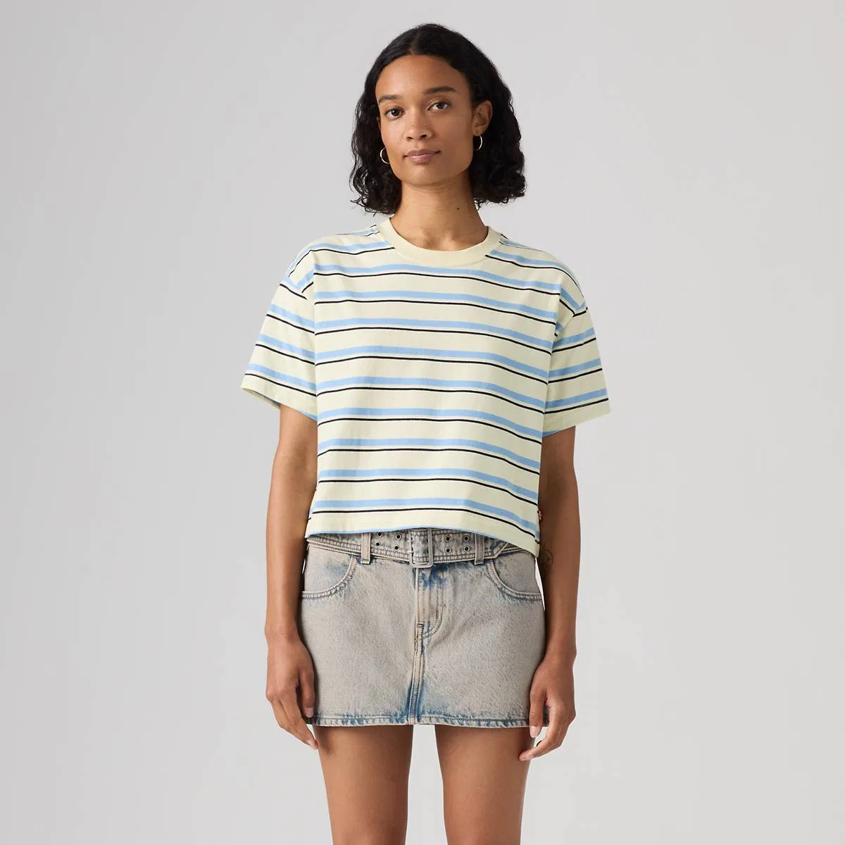 Укороченная футболка на каждый день Levi's, Ozzy Stripe Pear Sorbet - Yellow — фото 3
