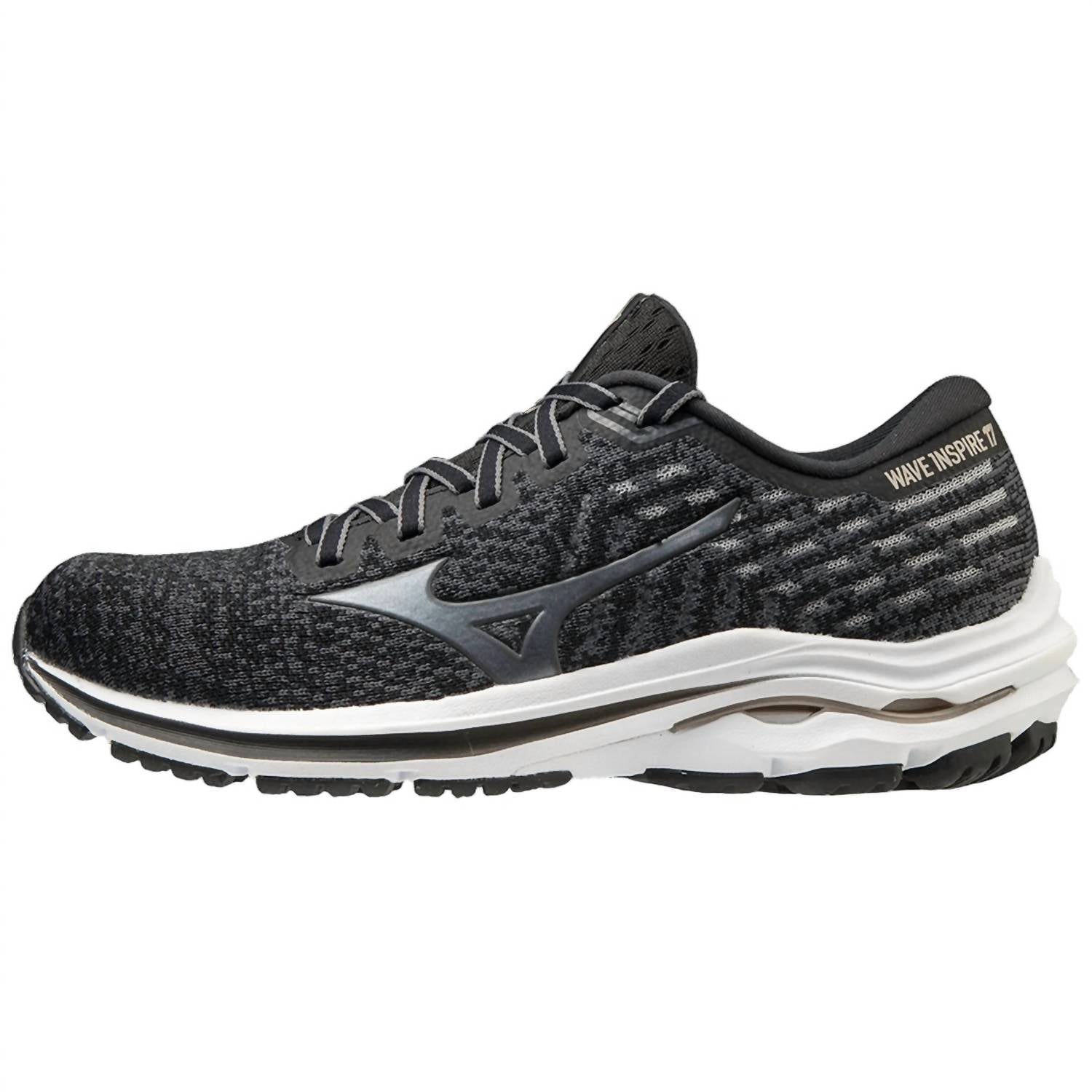 Женские кроссовки Wave Inspire 17 в черном/платиново-золотом цвете MIZUNO