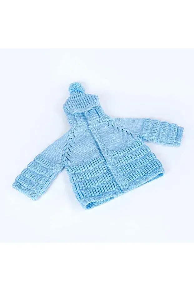 Детский кардиган для мальчиков с капюшоном Hand knitted hooded boy's cardigan Evitle, Blue — фото 2
