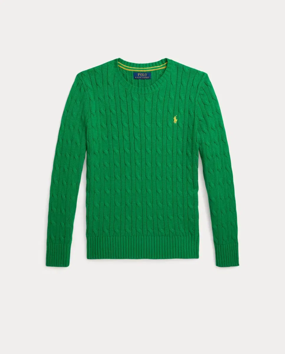 Детский джемпер из хлопка с узором «косичка» Polo Ralph Lauren, Зеленый