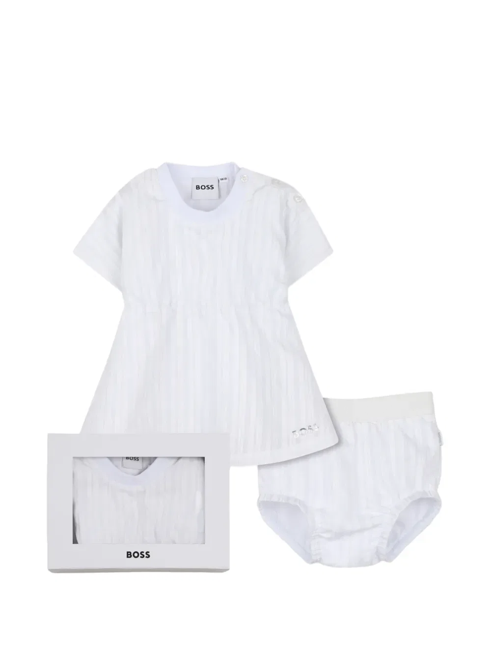 Полосатый комплект платья и панталонов Boss Kidswear, белый