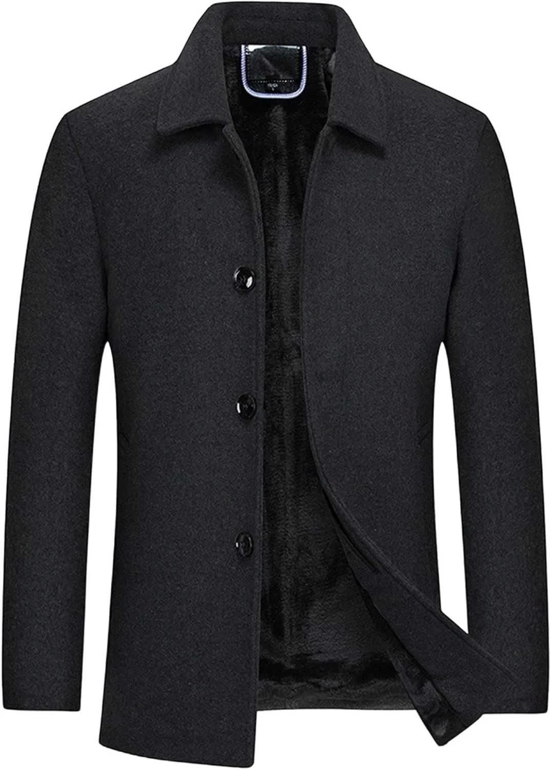 Мужское пальто-тренч с длинным рукавом, Slim Fit, чёрный
