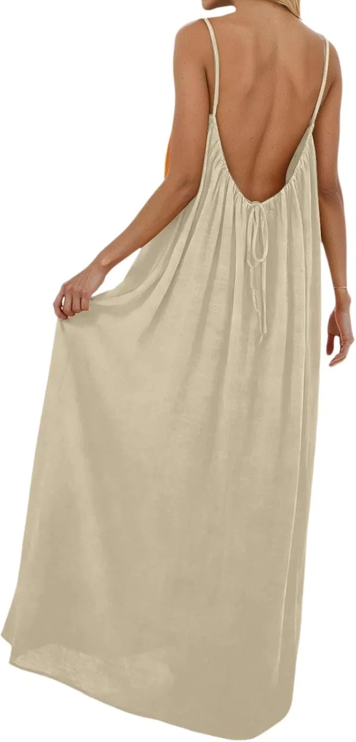 Женское длинное платье на тонких бретелях A-силуэта, Beige