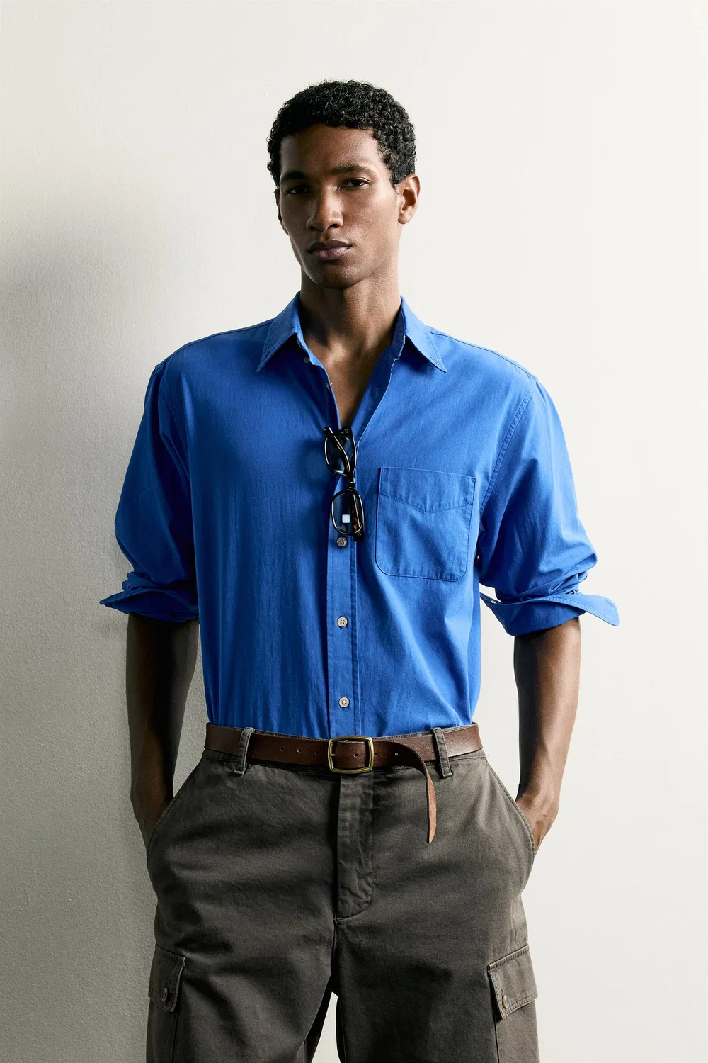 Хлопковая рубашка свободного кроя ZARA, Bluish — фото 2