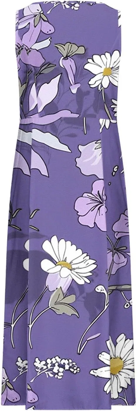Женское летнее платье-макси с v-образным вырезом Sleeveless, Purple — фото 3