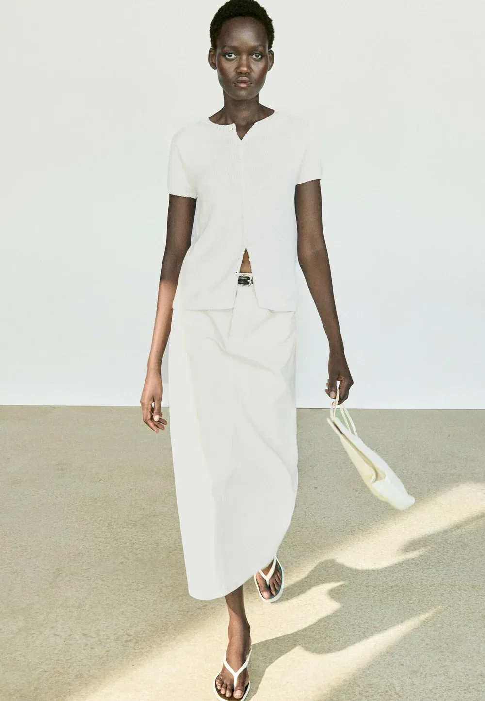 Вязаный кардиган из смеси хлопка и шелка Massimo Dutti, White — фото 2
