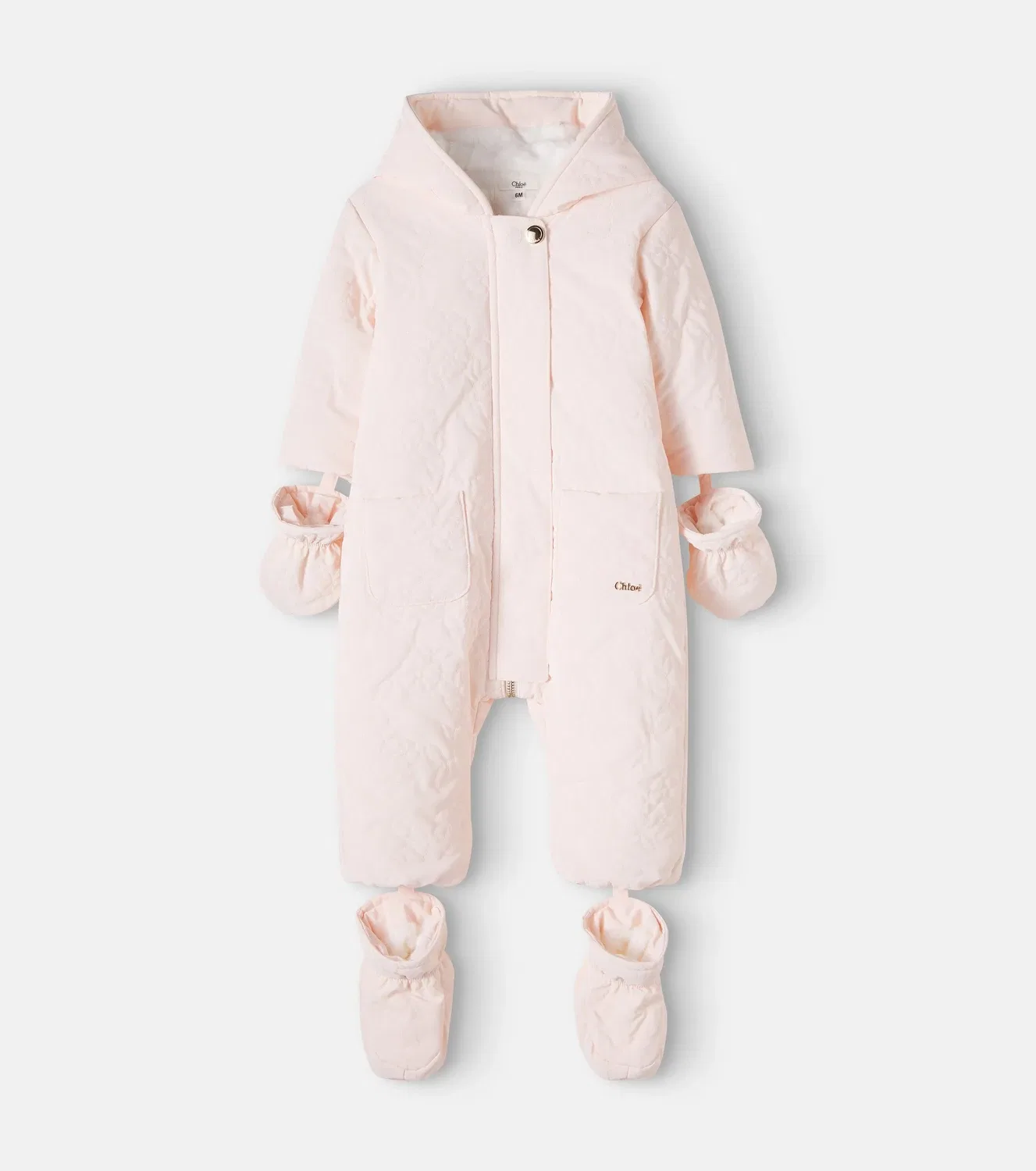 Детский стеганый комбинезон с капюшоном Chloé Kids, розовый — фото 4