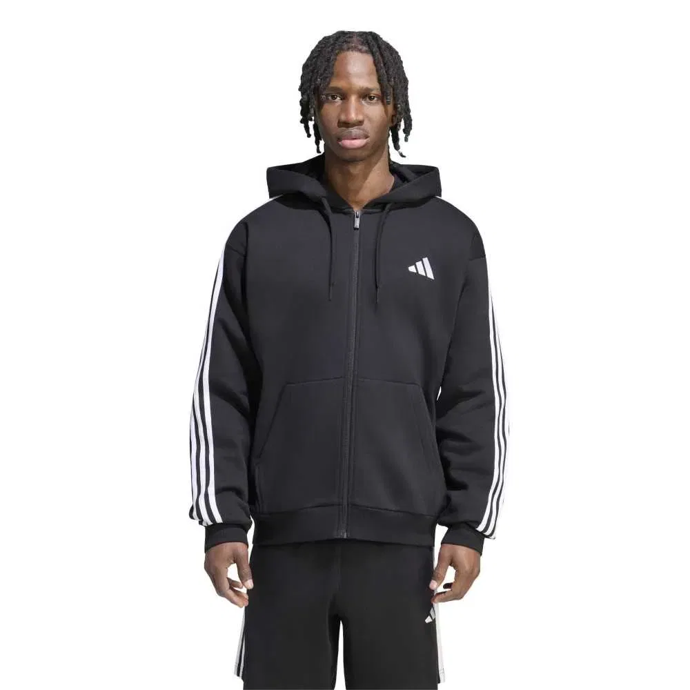 Мужской свитшот с флисом Adidas 3 Stripes Fleece Full-Zip Hoodie, Black