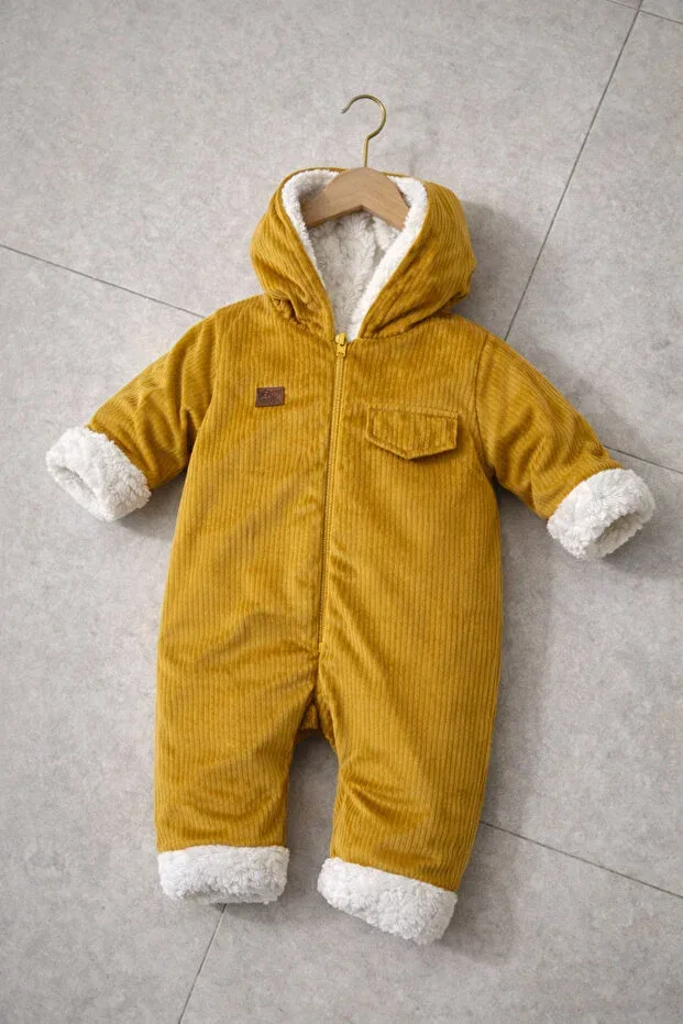 Детский комбинезон-астронавт с капюшоном из вельвета на флисе Unisex Bymurat Baby, Orange — фото 4