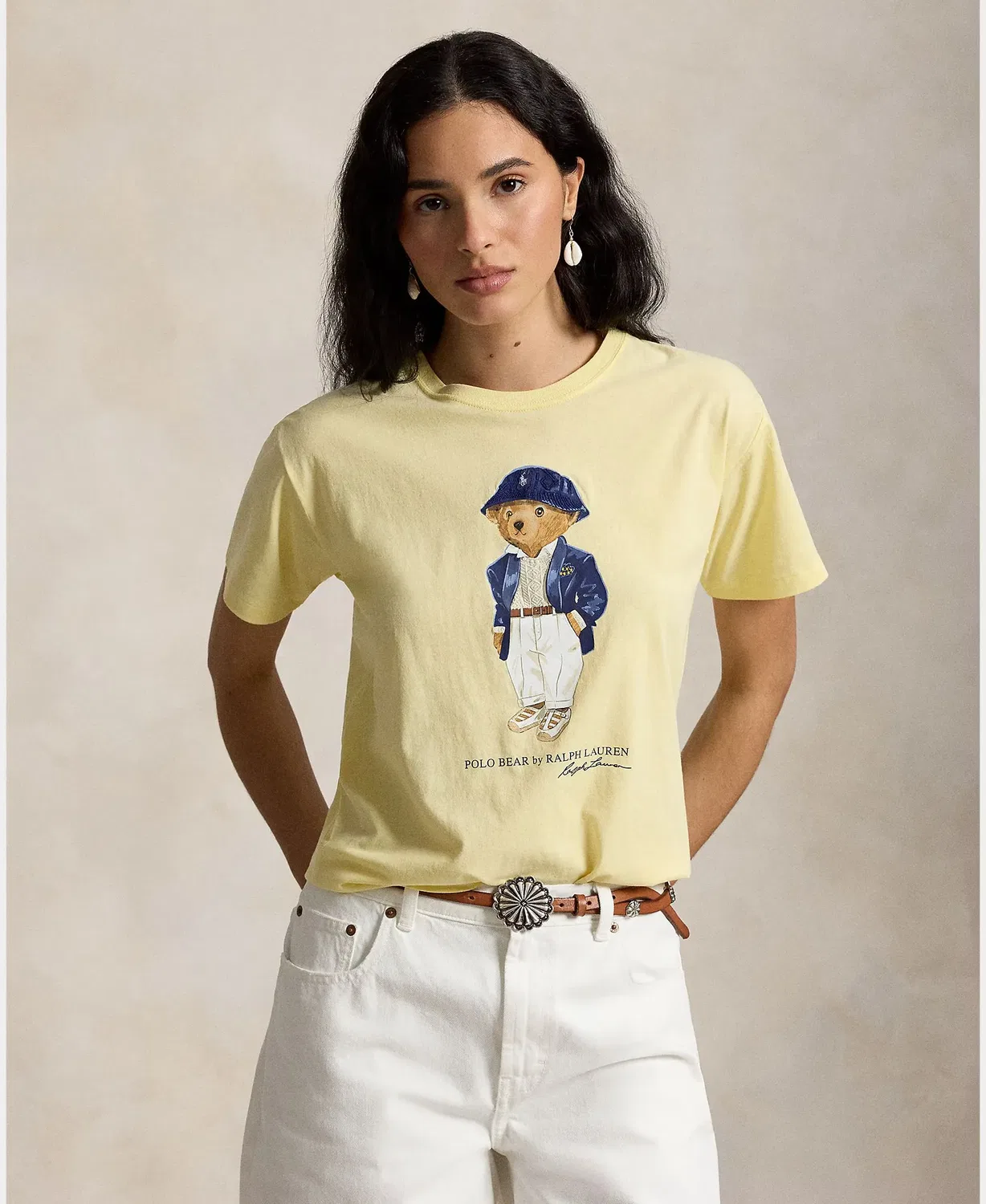 Женская футболка хлопковая с принтом Polo Bear Polo Ralph Lauren, Yellow