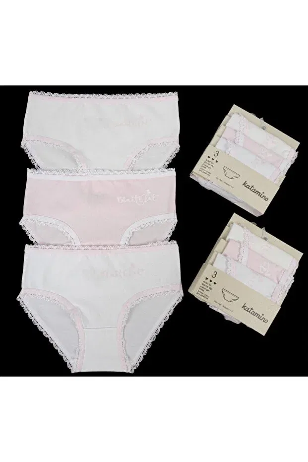 Детские трусы для девочек хлопковые комплект 3 шт Katamino, Pink-Cream-White