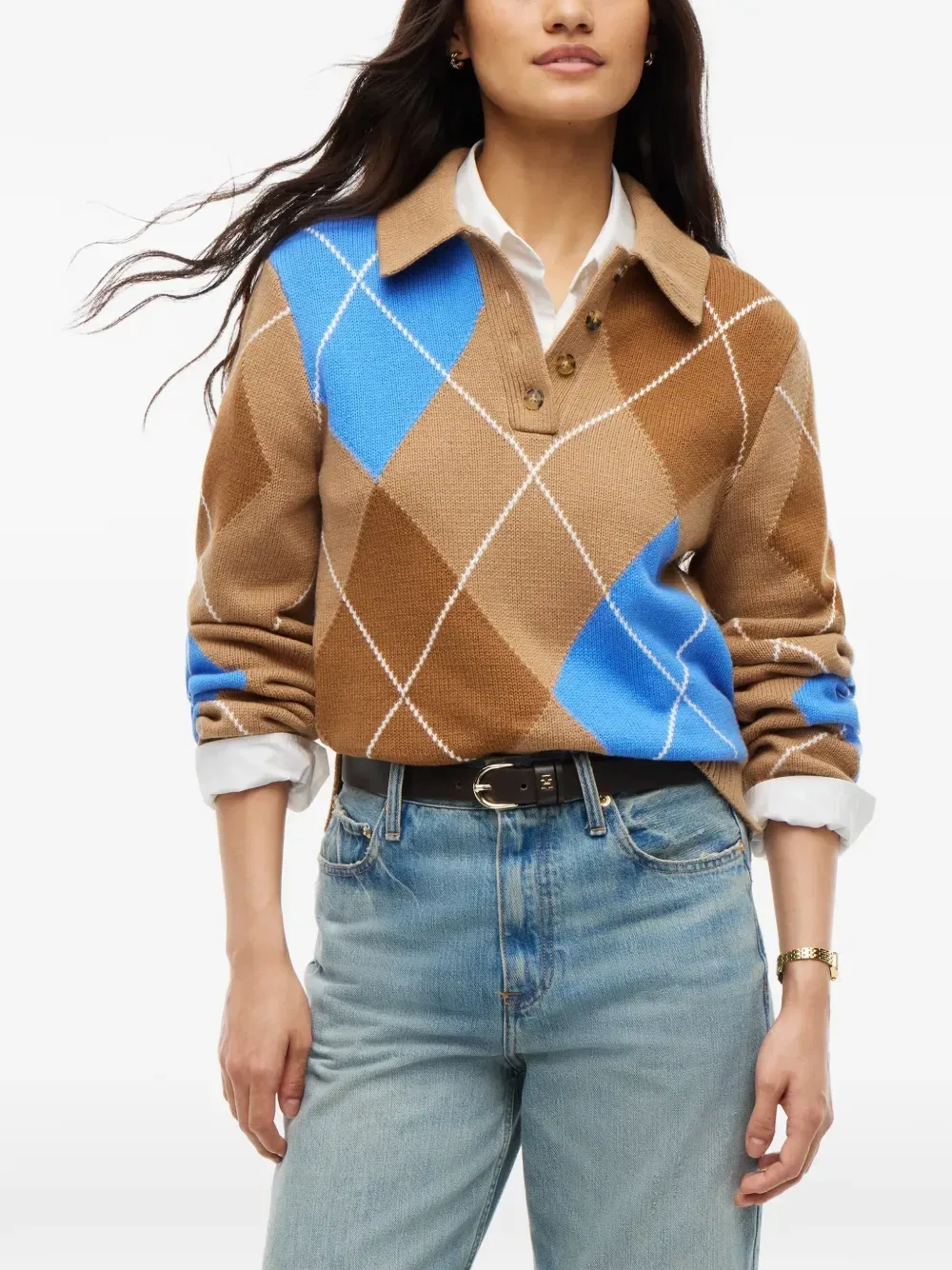 Свитер-поло с аргайловым узором Tommy Hilfiger, коричневый — фото 3