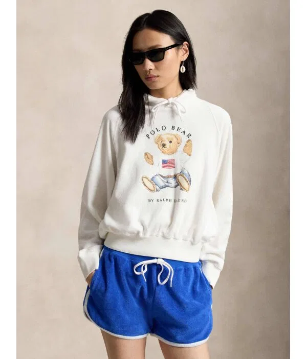 Женская хлопковая флисовая кофта с капюшоном Felpa Polo Ralph Lauren, белый