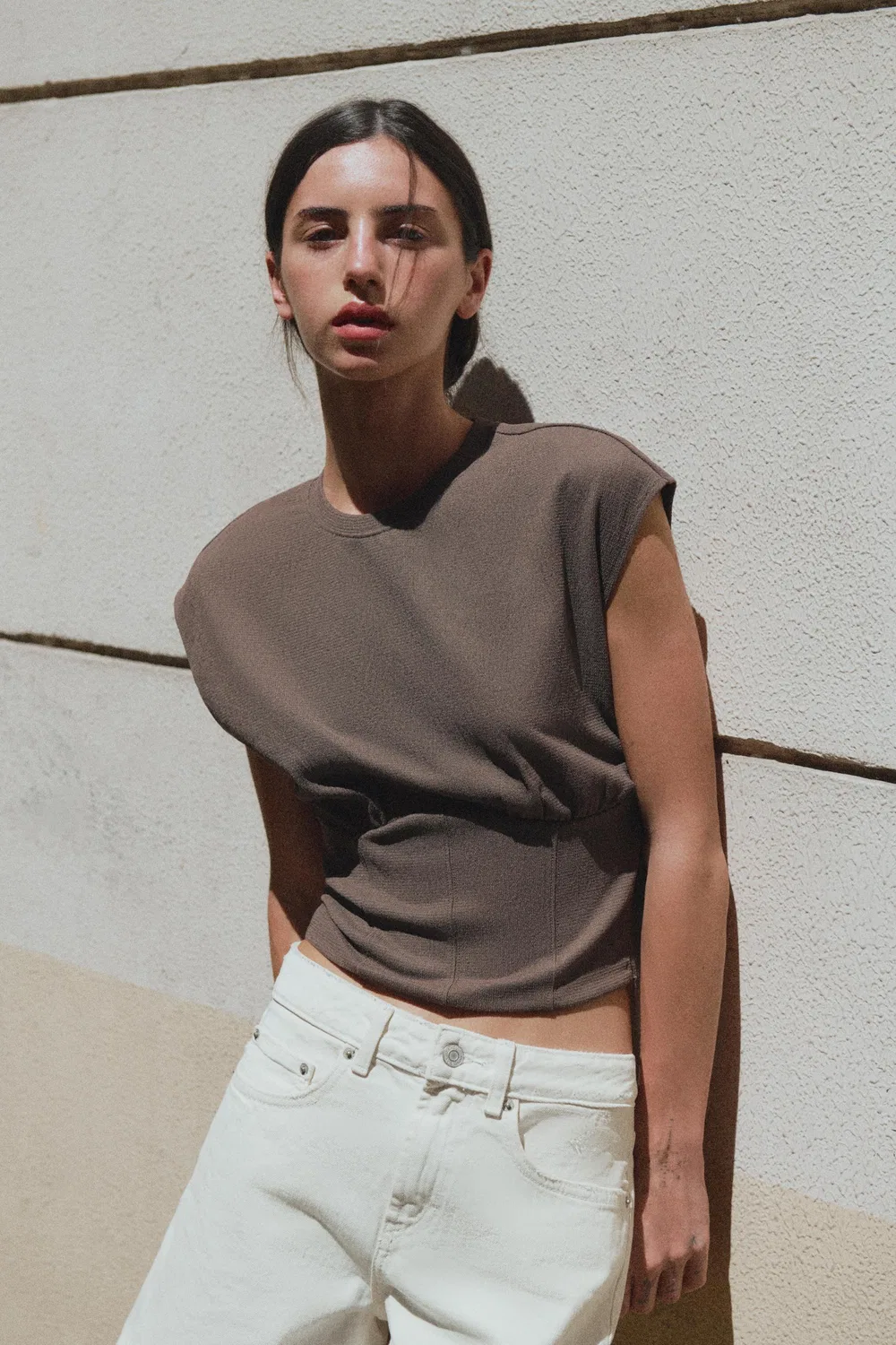 Текстурированный топ в стиле корсета ZARA, Mink — фото 2