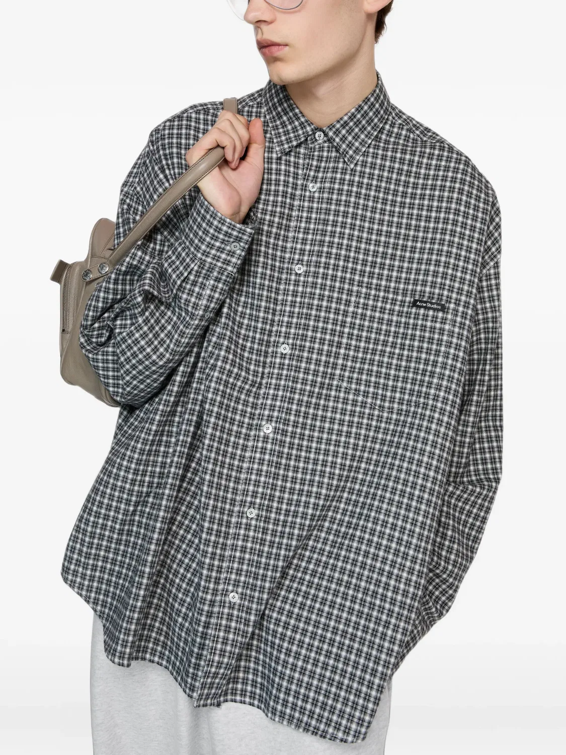 Рубашка с клетчатым узором Acne Studios, серый — фото 3