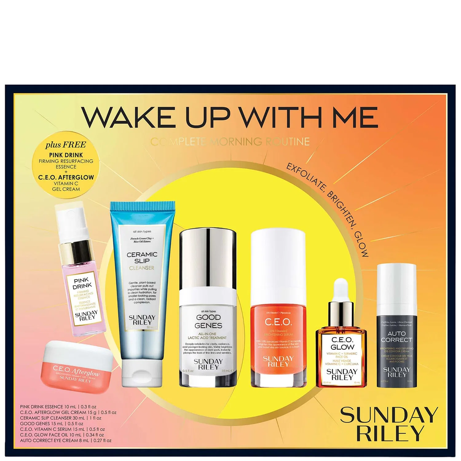 Набор для ухода за кожей утренний с пептидами и витамином C Sunday Riley Wake up with Me Complete Brightening Morning Skincare Set