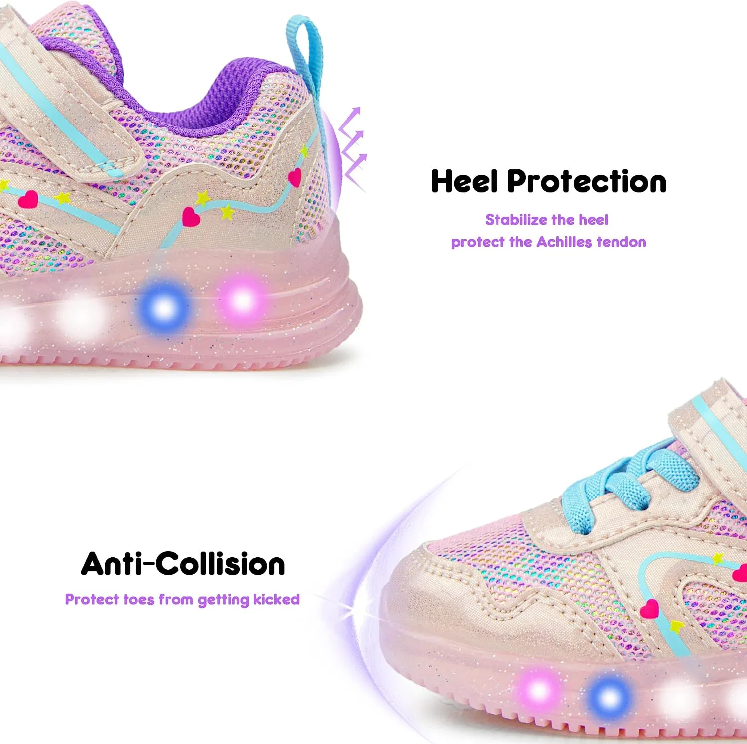 Детские кроссовки для девочек со светящейся подошвой YESKIS, Pink Light Up Shoes — фото 4