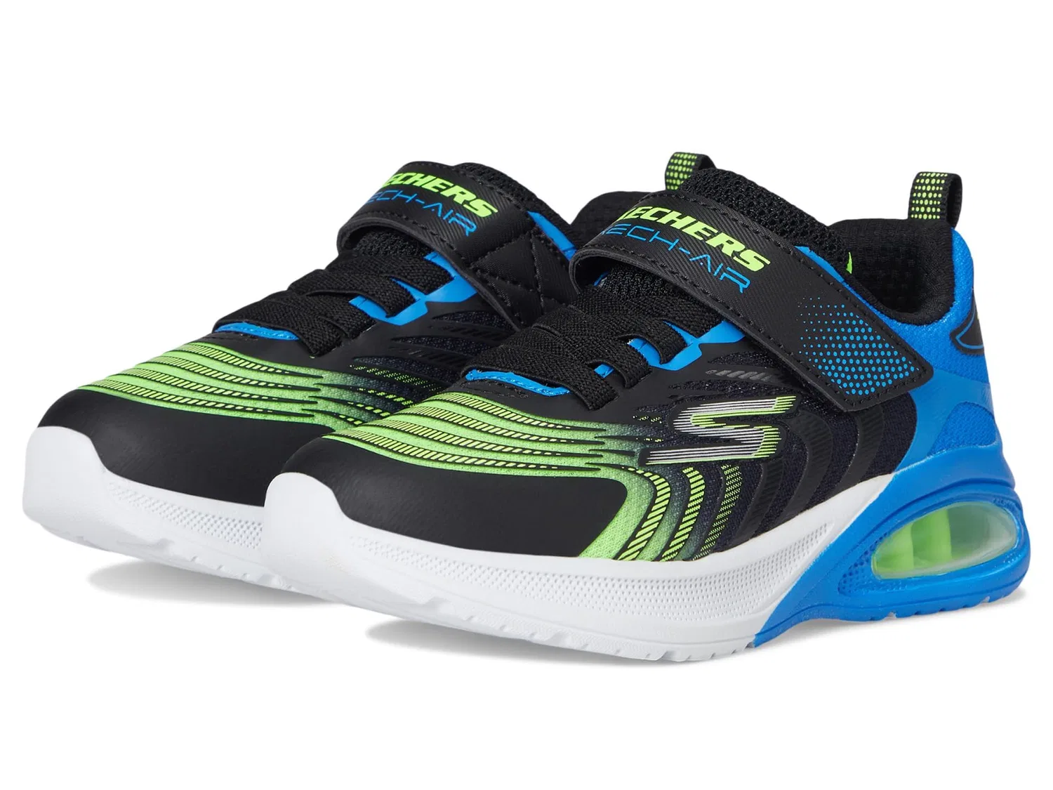 Детские кроссовки для мальчиков с максимальной амортизацией Microspec Max Advance Vortivox Skechers, Black Textile Blue Lime Synthetic Silve — фото 2