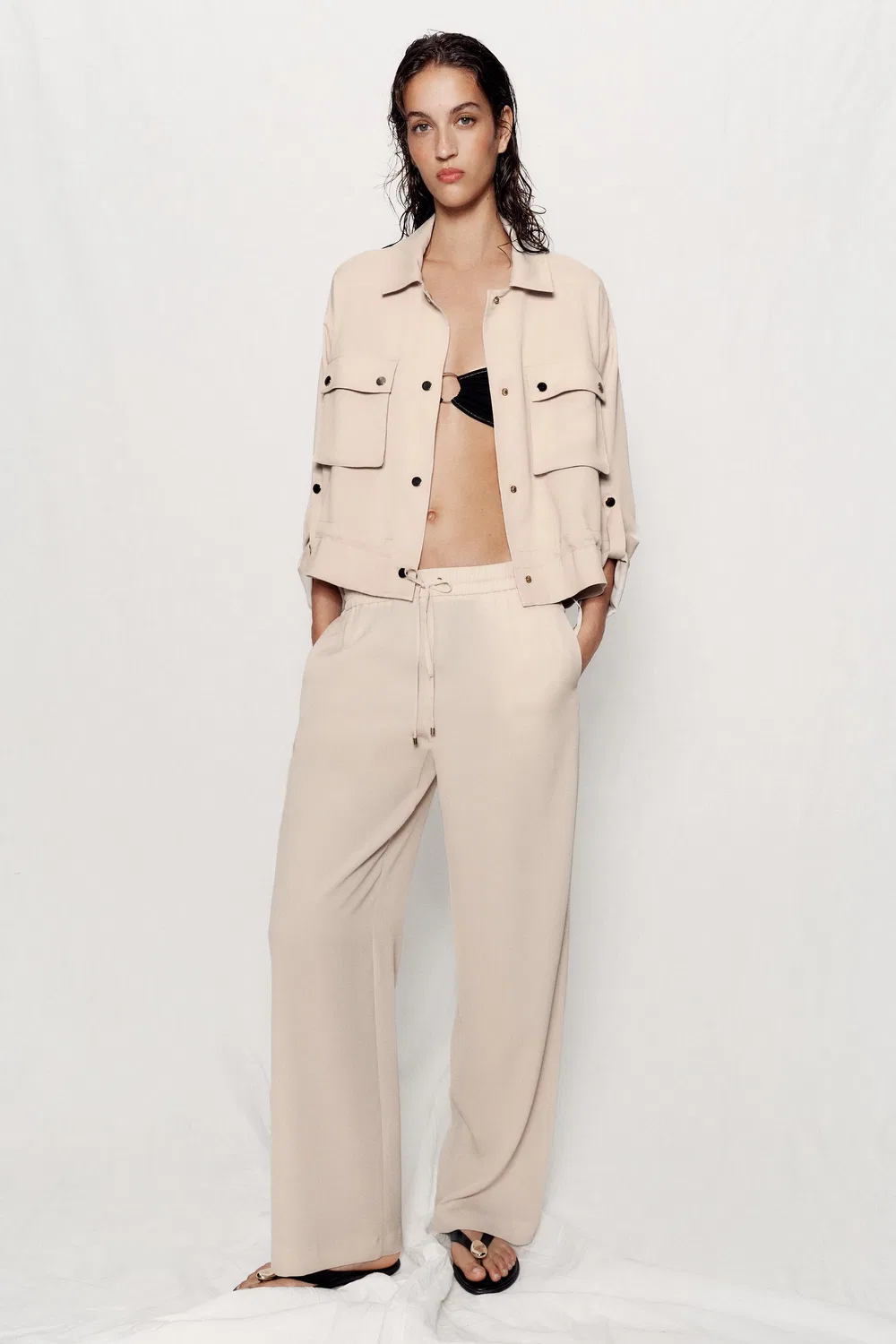 Куртка-сафари с закатанными рукавами ZARA, Beige