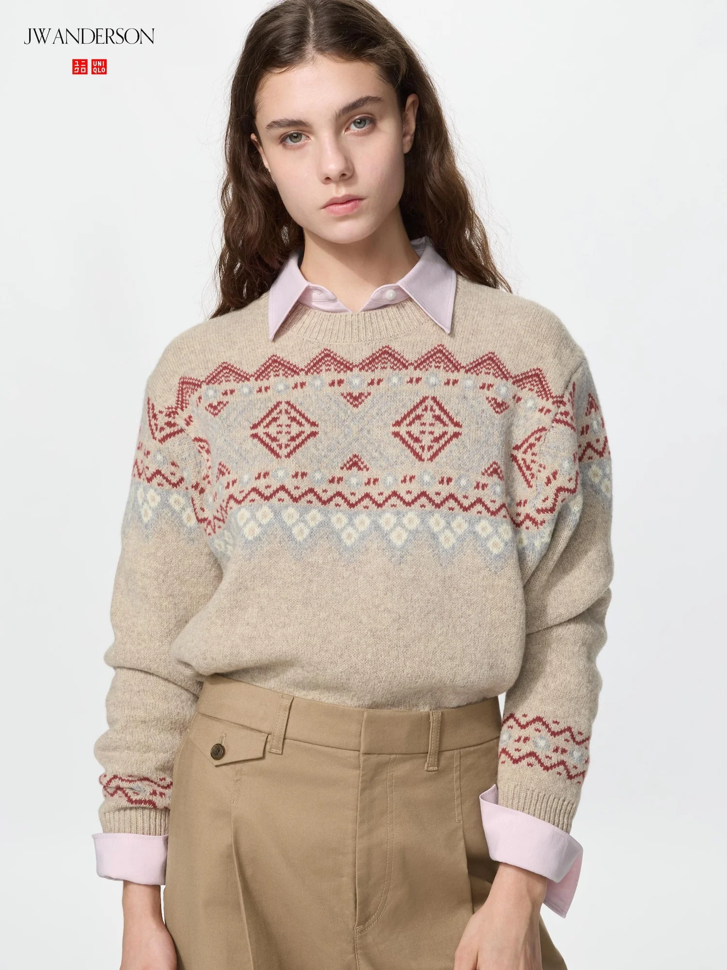 Свитер Uniqlo x JW Anderson Lambswool Fair Isle Crew Neck, 31 бежевый — фото 2
