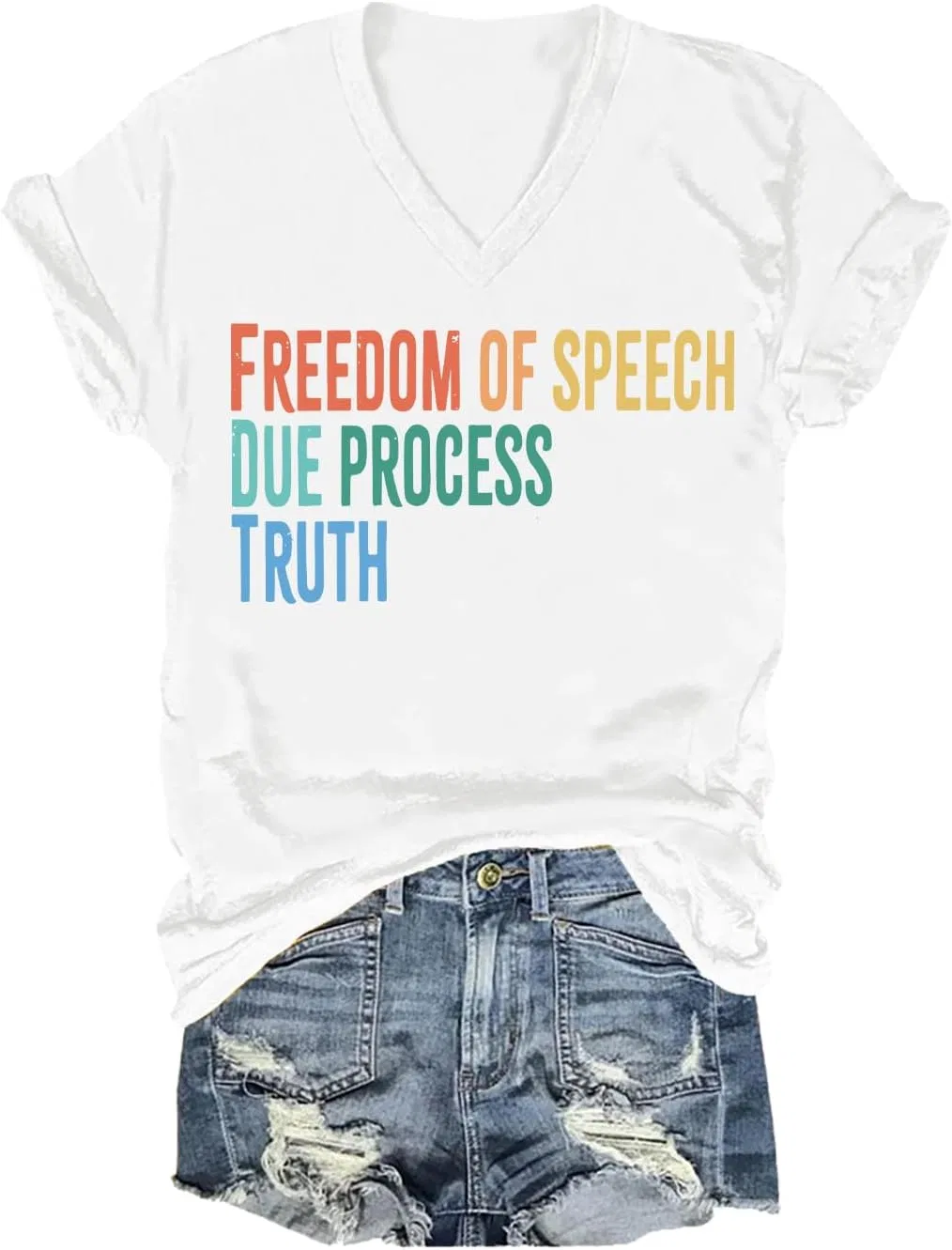 Женская футболка с принтом Freedom of Speech Due Process Truth Shirt, белый