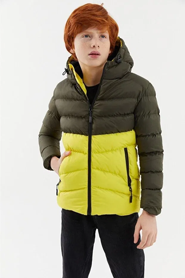 Детское пальто для девочек с капюшоном River Green, Khaki-Yellow — фото 4