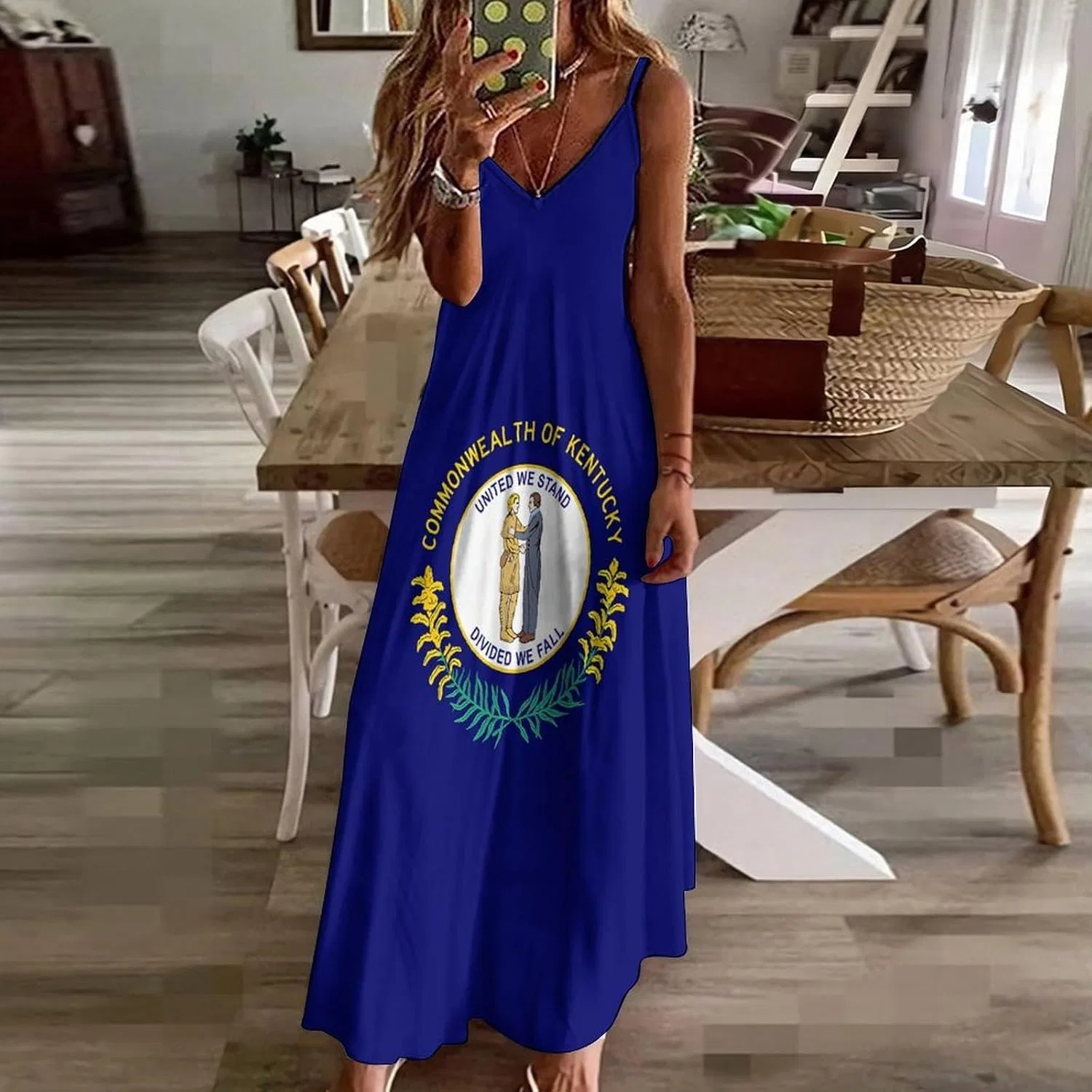 Женское пляжное платье-макси на бретелях с клетчатым узором, Style — фото 2
