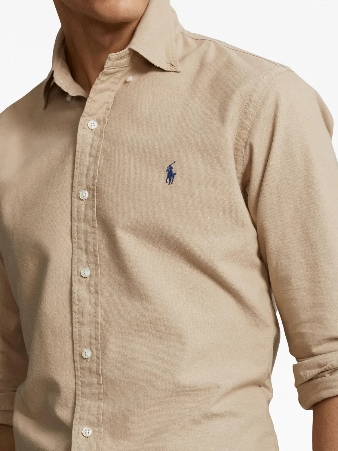 Рубашка из хлопка нейтрального цвета Polo Ralph Lauren, нейтральные — фото 4