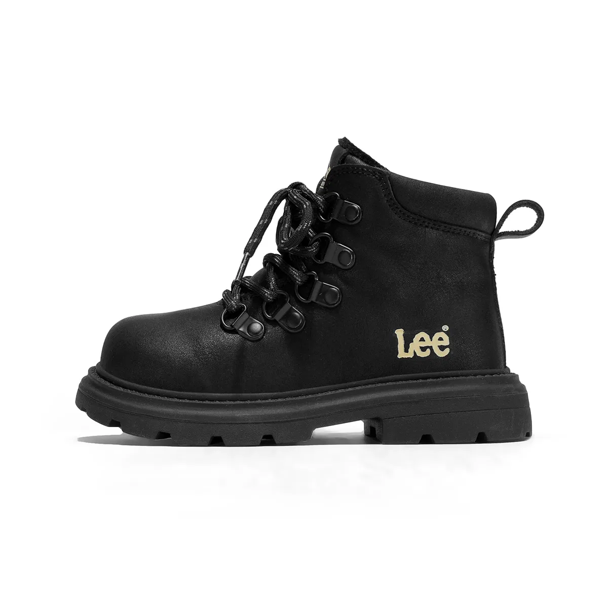 Детские кожаные ботинки с синтетической кожей и меховой подкладкой Lee, Black