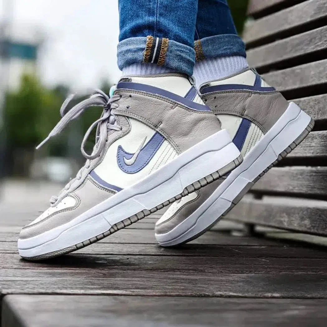 Детские кроссовки для девочек с принтом Dunk High Up NIKE, Sail Iron Purple College Grey — фото 2