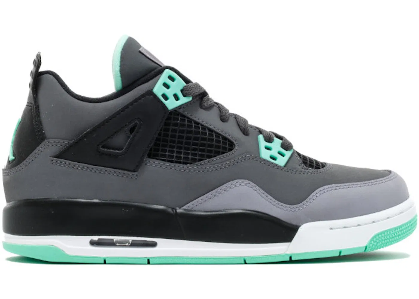Детские кроссовки Lifestyle с зеленым свечением Jordan 4 Retro Jordan, Dark Grey/Grn Glw-Cmnt Grey-Black