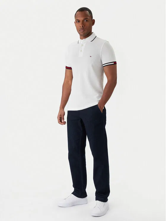 Поло slim fit Flag Cuff Tommy Hilfiger, белый — фото 2