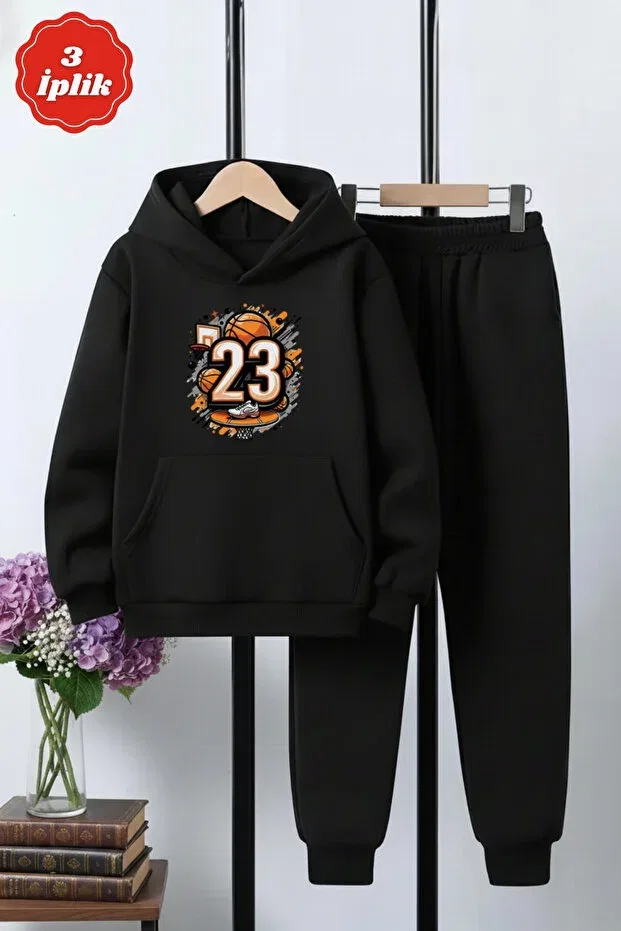 Детский спортивный костюм для мальчиков с принтом 3-Ply Winter Basketball Print Detail Fyk Collection, Black