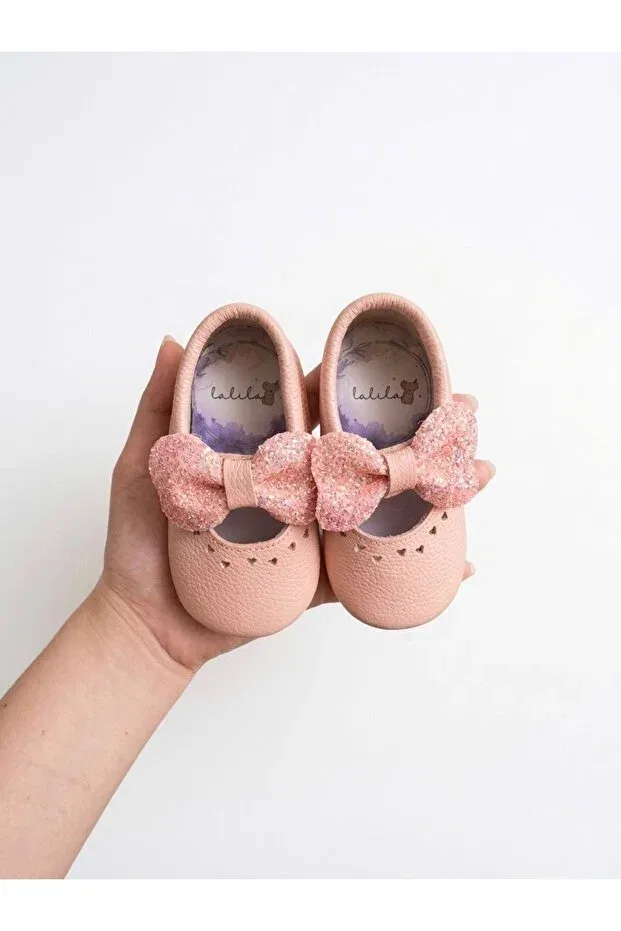 Детские кожаные пинетки для девочек с бантом Patik, Pink — фото 2