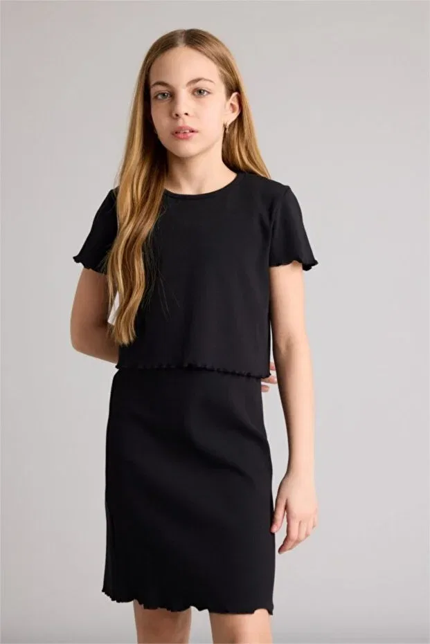 Детское платье для девочек ребристое комплект из 2 предметов Corded Fabric Ribbed Knit Defacto, Black Bk27