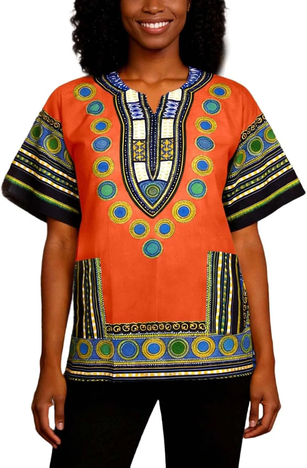 Мужская футболка с принтом Dashiki V-образным вырезом, Orange — фото 4