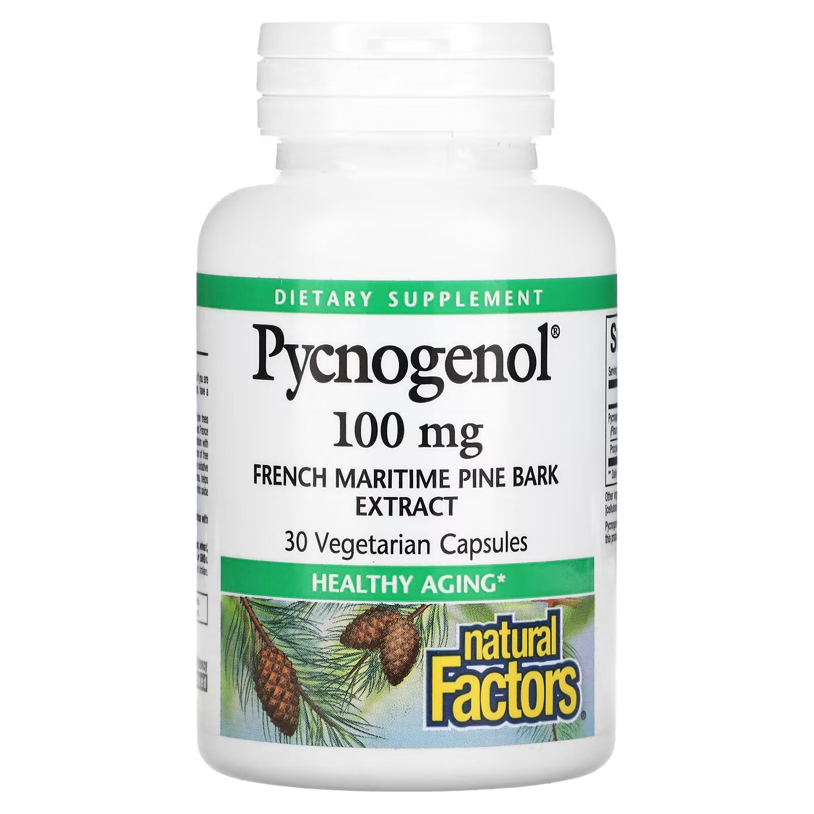 Natural Factors, Pycnogenol, 100 мг, 30 вегетарианских капсул - фото