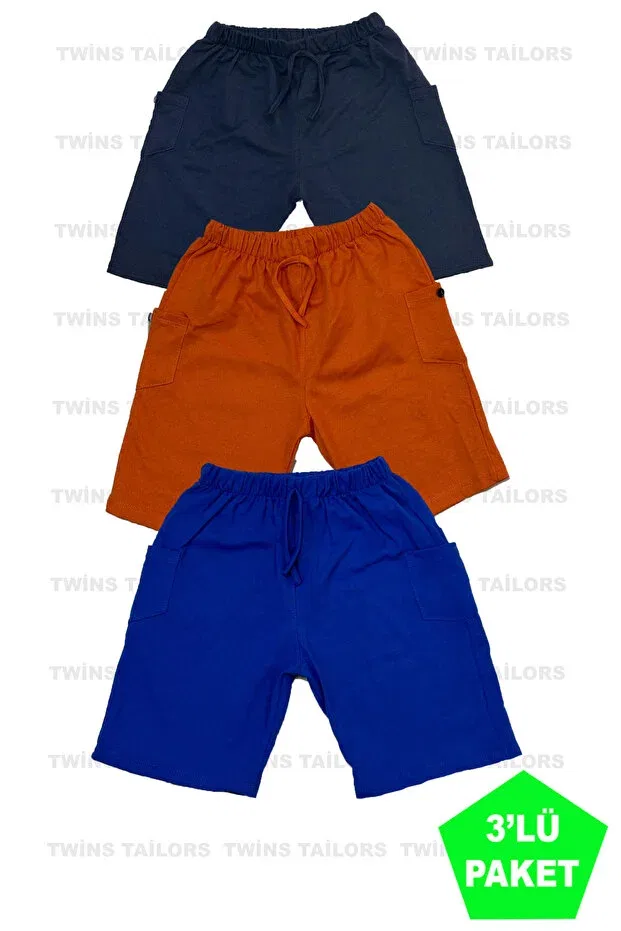 Детские шорты для мальчиков хлопковые Twins Tailors, Navy Blue-Orange-Grey Blue