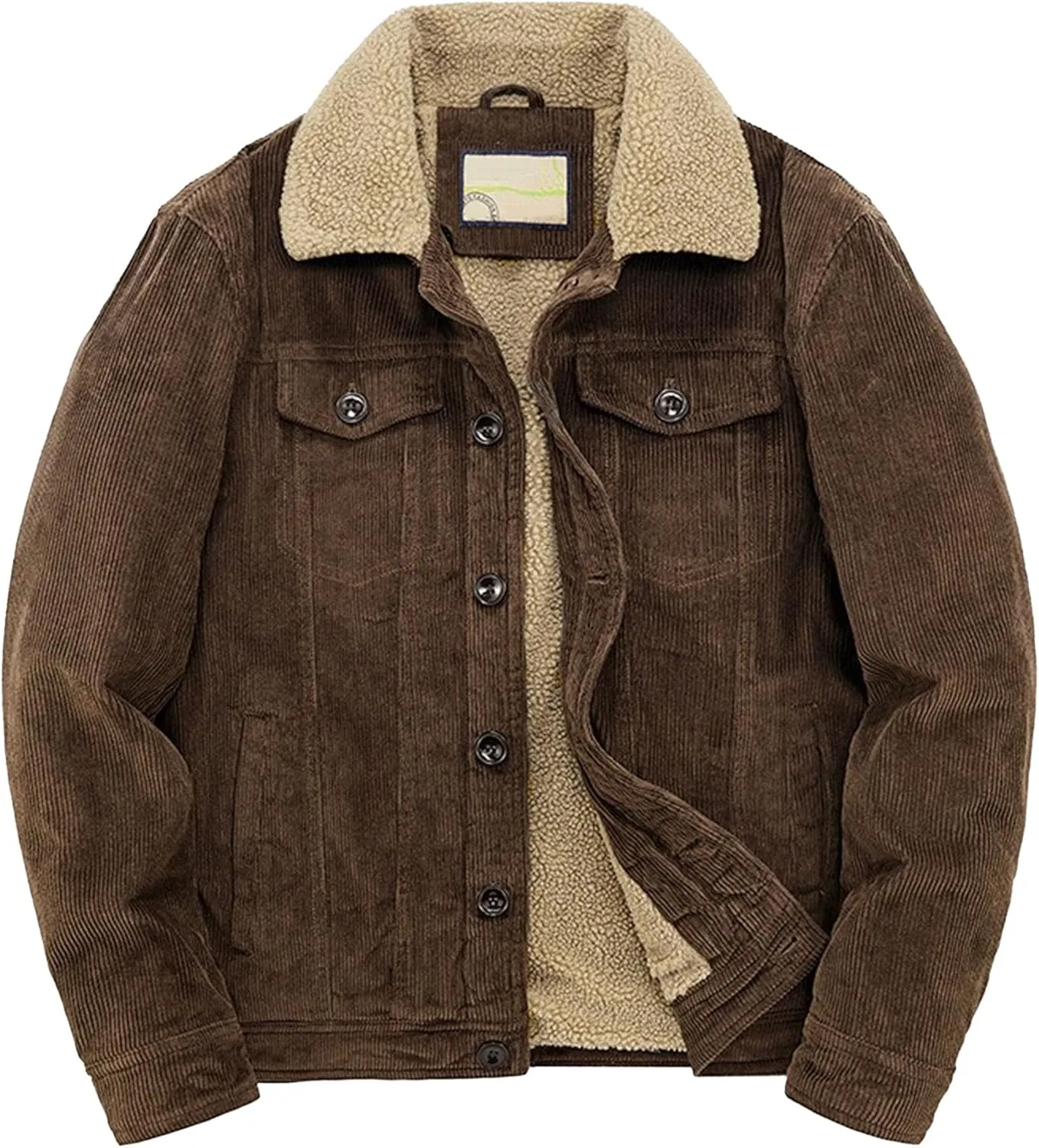 Мужское утепленное пальто с флисом, вельветовое, Corduroy Trucker Jacket, кофейный