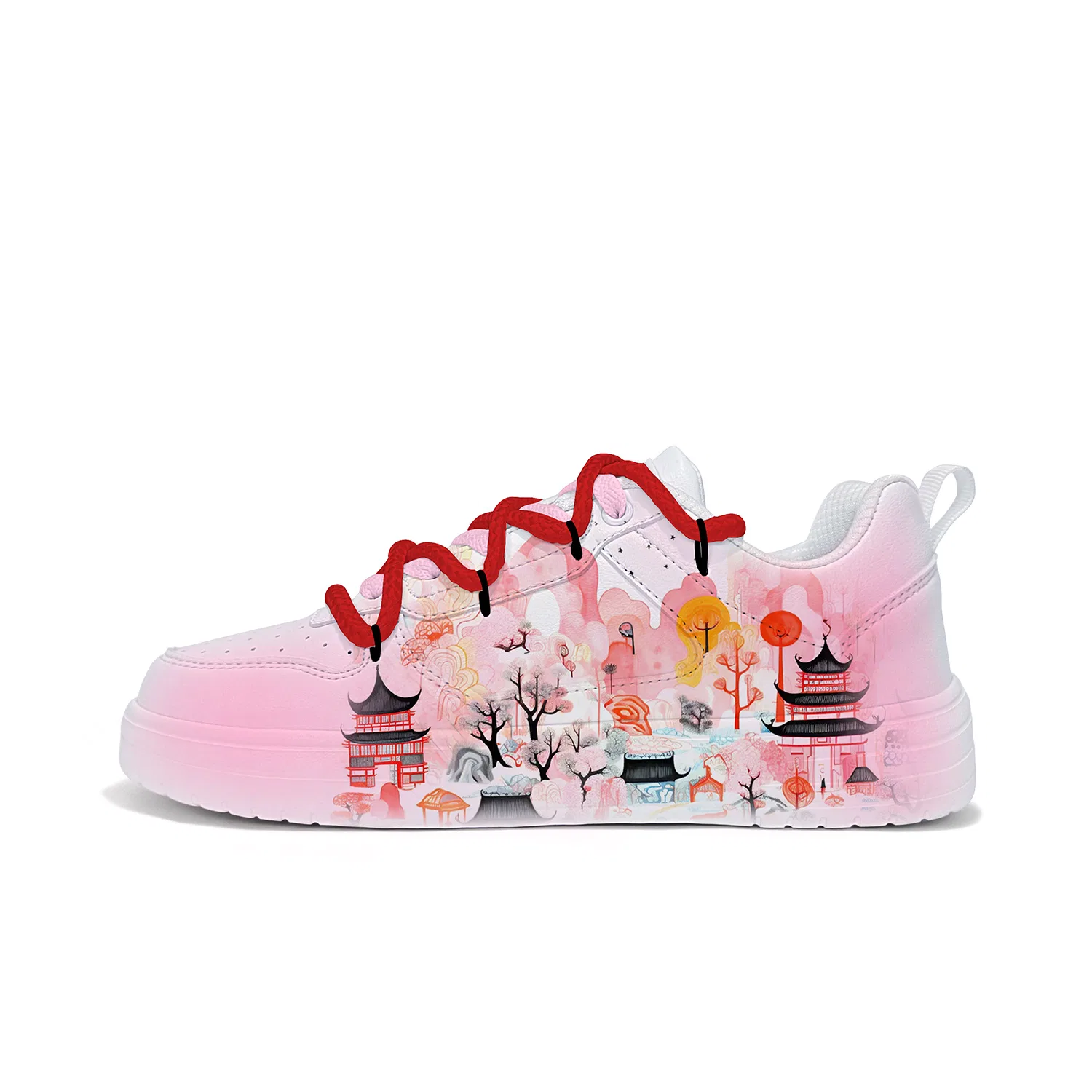 Детские кроссовки с перекрестными ремешками, модель Crisscross Strap Chinese Style Ink-Wash Color, ZUOLENGCHAN, White Pink