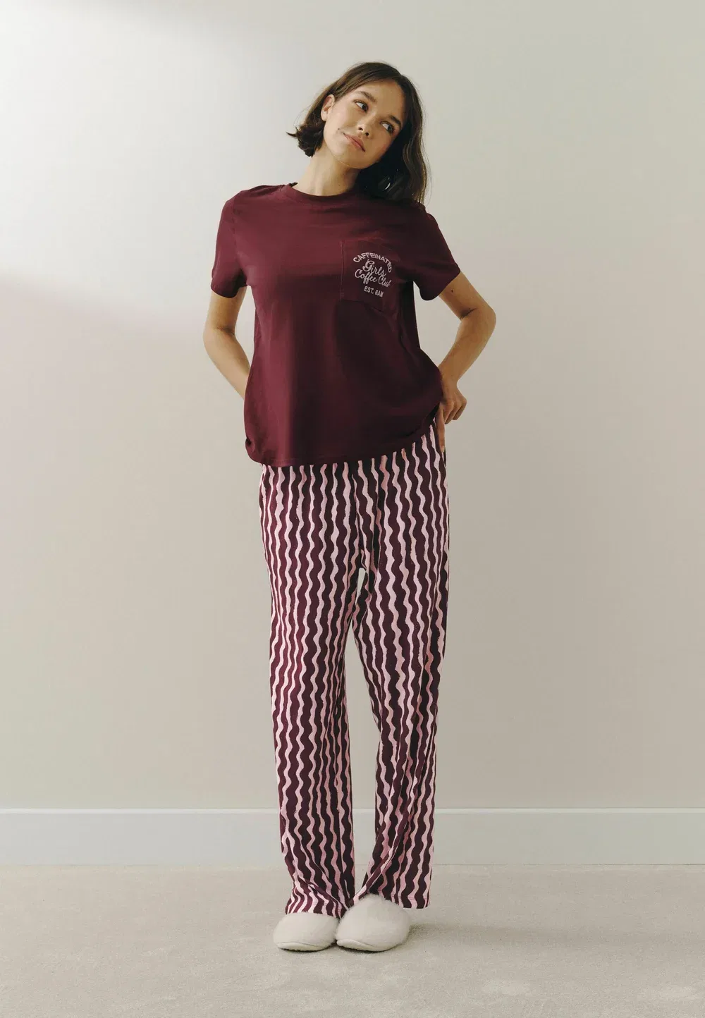 Комплект - пижамный комплект Next, Burgundy Red Pink Wobbly Stripe