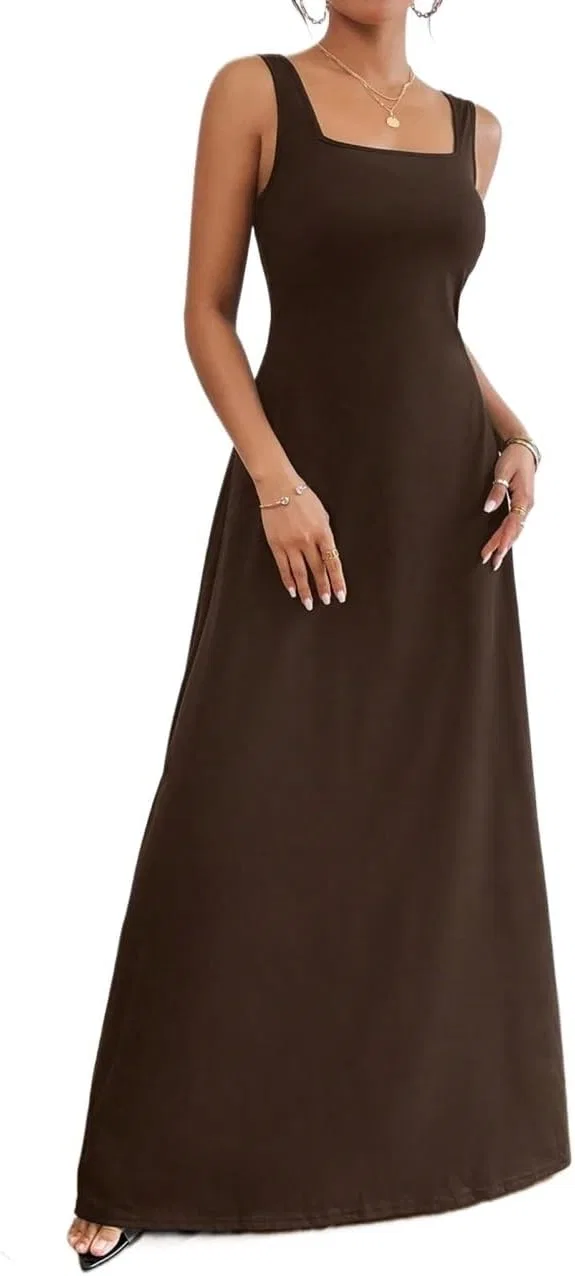Женское повседневное платье-макси sleeveless, Coffee Brown — фото 4