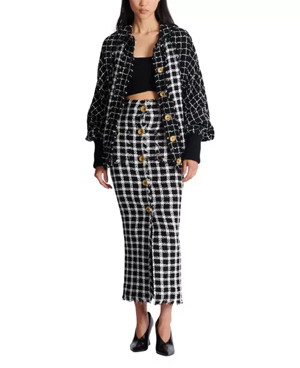 Женская куртка оверсайз из смесового твида Oversized bomber jacket in mixed tweed Balmain, черный — фото 2