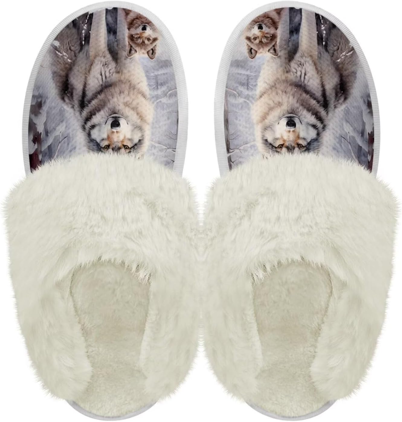 

Хлопковые тапочки PJHEQOXE с пушистыми краями, домашние тапочки для дома и улицы, хлопковые тапочки унисекс, Two Wolf