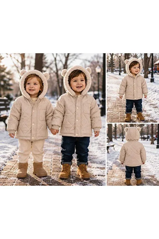 Детский зимнее пуховик для девочек с капюшоном Pamloli Kids, Beige — фото 2