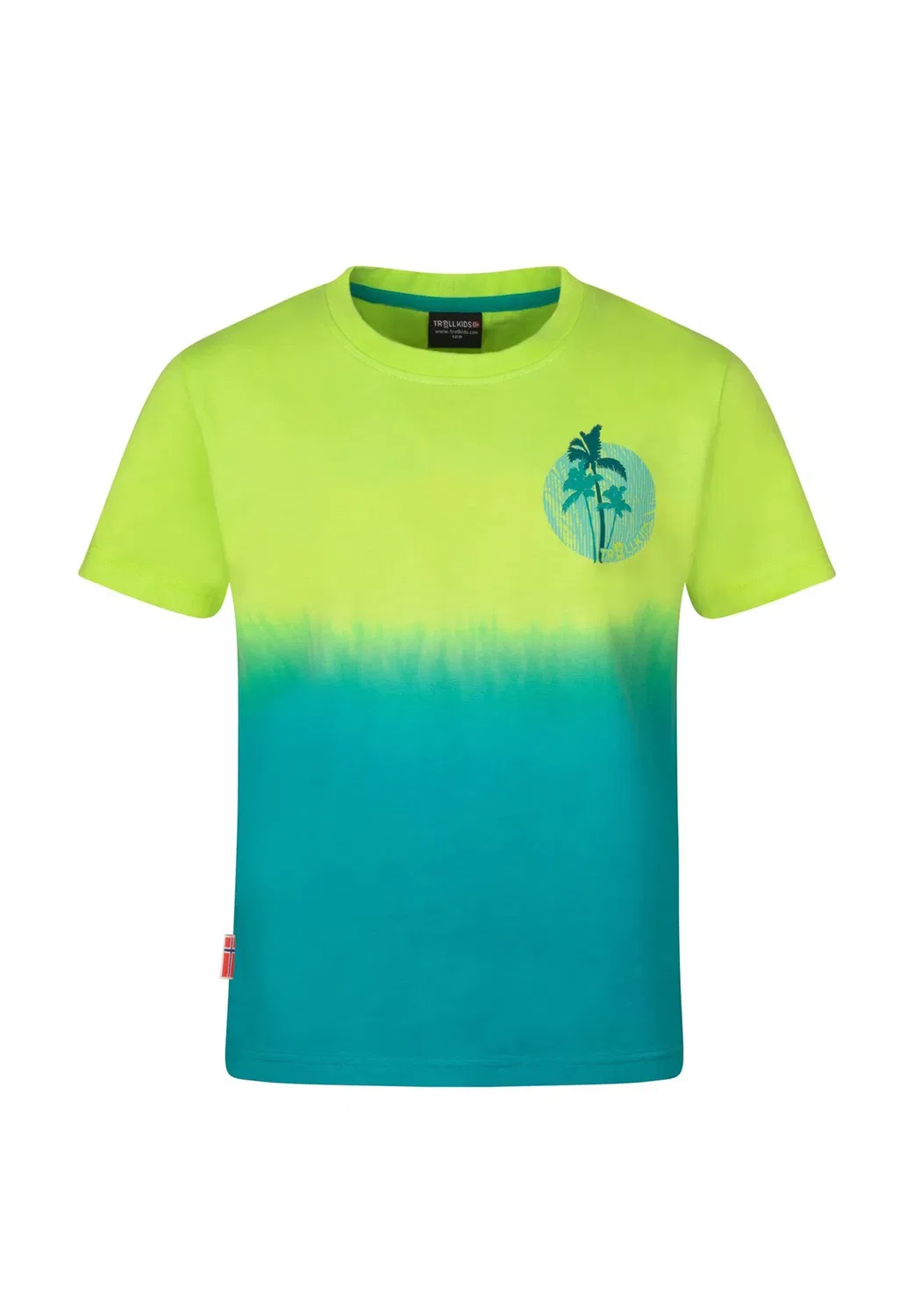 Детская пляжная футболка унисекс с принтом Trollkids, Wild Lime/Sea Green