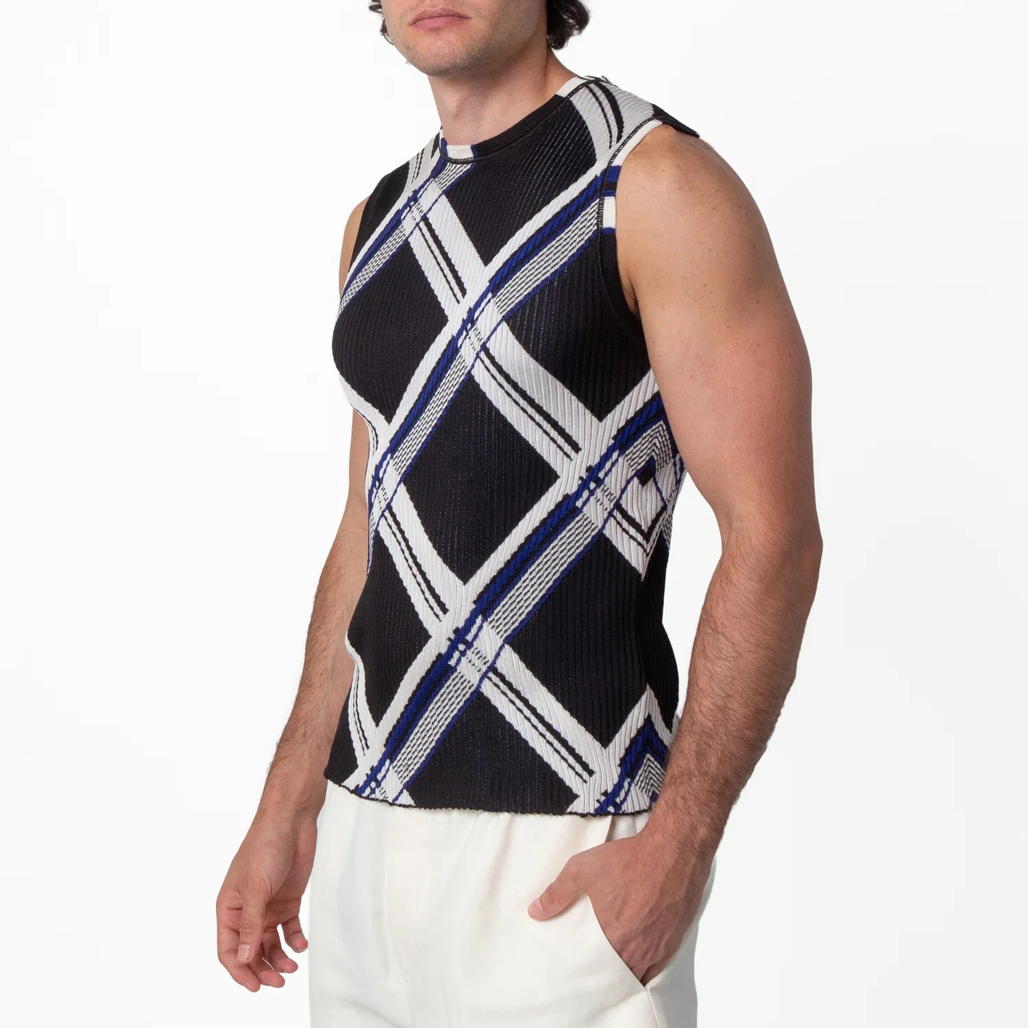 Жилет с жаккардовым узором Check Jacquard-Knitted Silk Vest Burberry, Black Ip Chk — фото 2